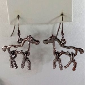 Equestrian Silver Tone Earrings Horses In Motion Dangle